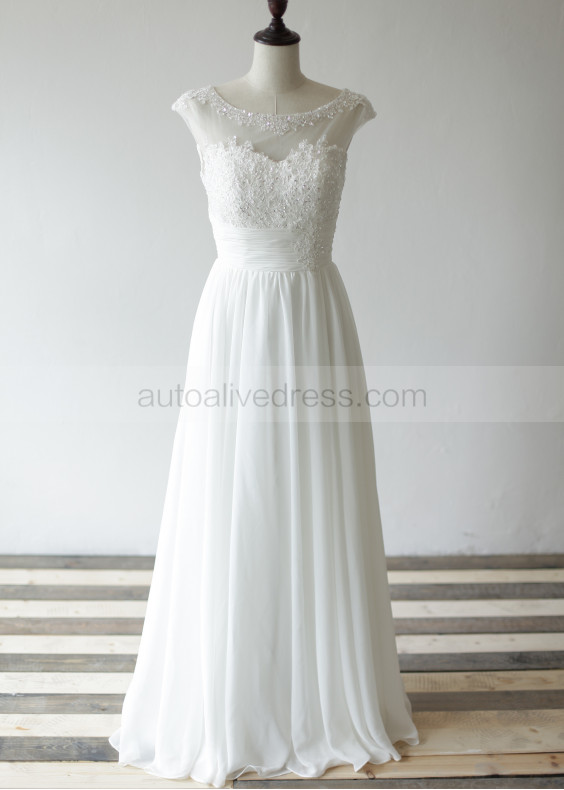 Lace Chiffon Beaded Full Length Wedding Dress